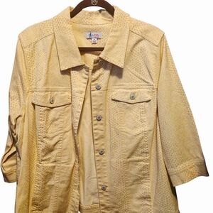 Denim&Co Light Yellow Printed Button-Front Jean Jacket